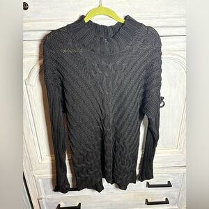 Vintage Black Chunky Fisherman’s Knit‎ Mockneck Sweater Slouchy Cozy Basic